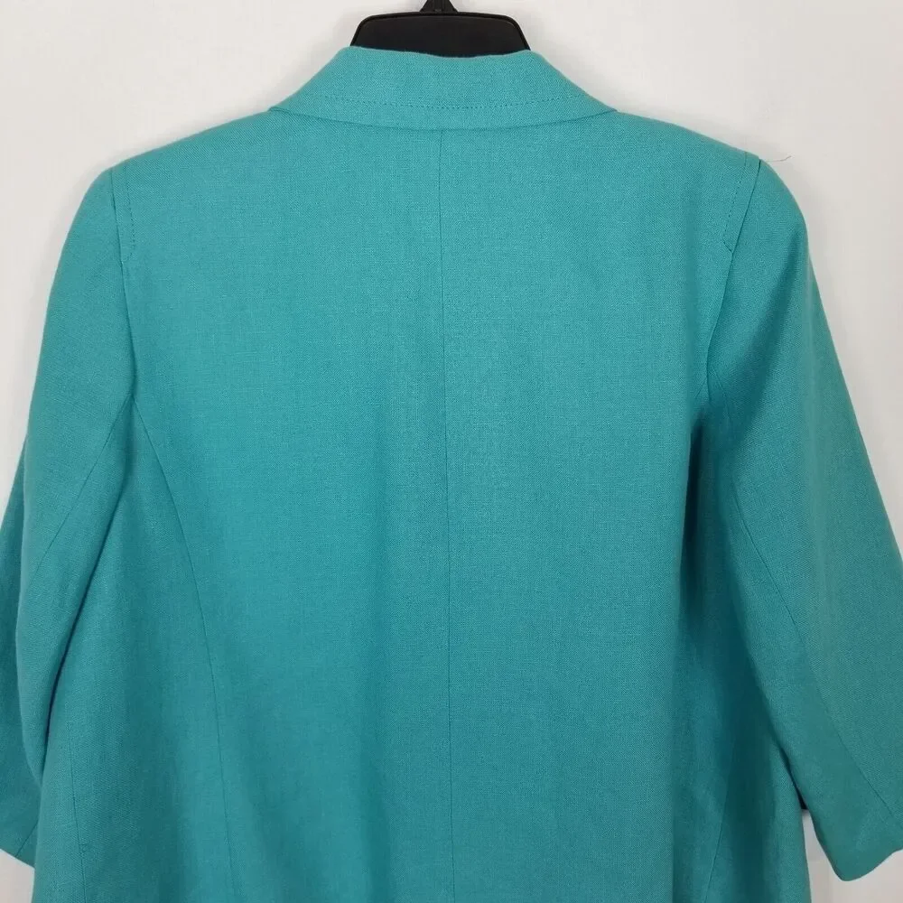 Talbots Women Plus Open Front 100% Linen Blazer Jacket Sz 14‎ Petite Blue Preppy